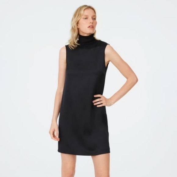 club monaco jourdan dress Club Monaco Jourdan Black Dress Sleeveless Turtleneck Straight Satin 8 NWT